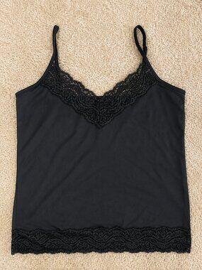 JK Intimates Black Lace Trim Camisole – Adjustable Straps – Size M